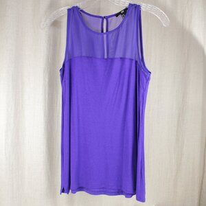 Sleeveless Part Sheer Indigo Blue Top